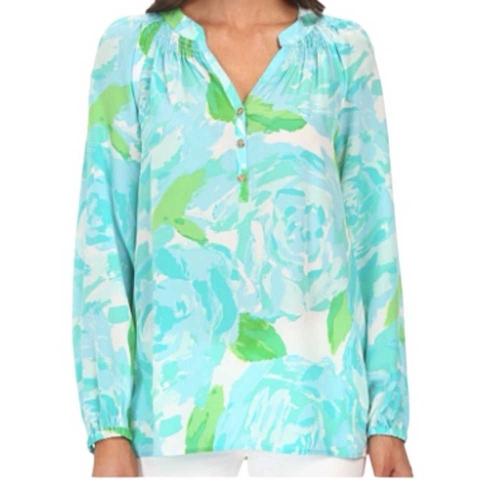Lilly Pulitzer Pink Purple Watercolor Floral Elsa Silk Top Womens Size XS